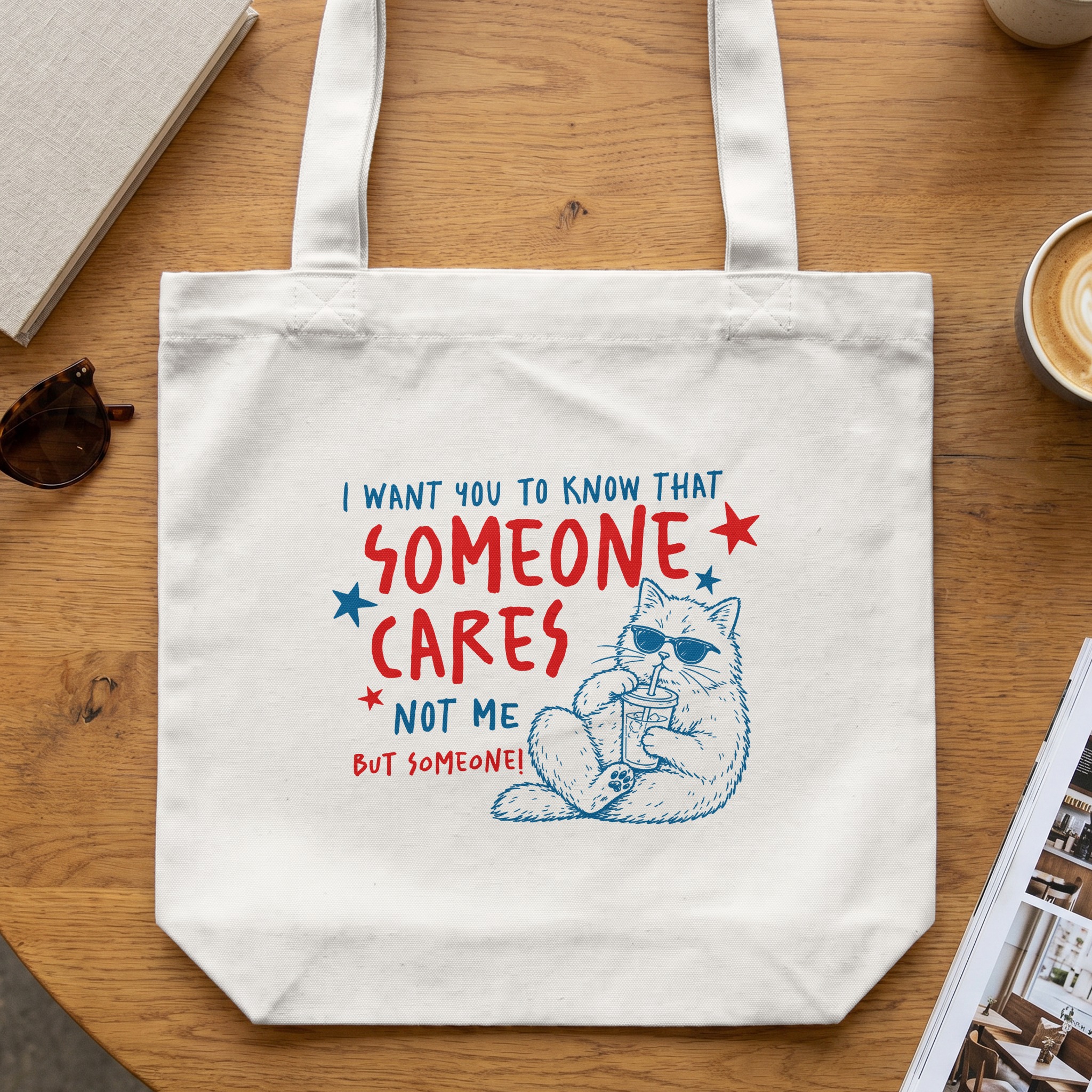 Funny Cat Tote Bag Sarcastic Quote, 'Someone Cares Not Me' Witty Introvert Gift, Anti-Social Shopper Bag