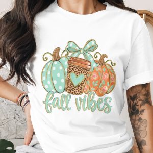 Comfort Colors ® Fall Vibes Pumpkin Leopard Coffee Floral T-Shirt, Cute Autumn Graphic Tee, Boho Cozy Seasonal Gift for Her