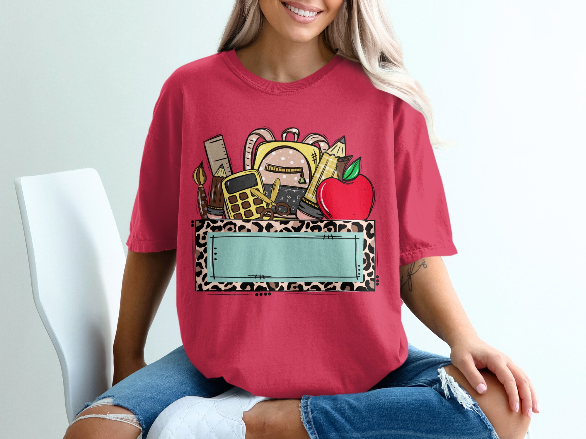 Personalized Teacher T-Shirt, Custom School Supplies & Leopard Print Frame Tee, Back to School Educator Gift Shirt - Image 14