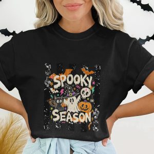 Spooky Season Halloween T-Shirt, Cute Ghost Bat Pumpkin Tee, Witchy Black Cat Skull Top, Fall Autumn Holiday Shirt Gift Idea