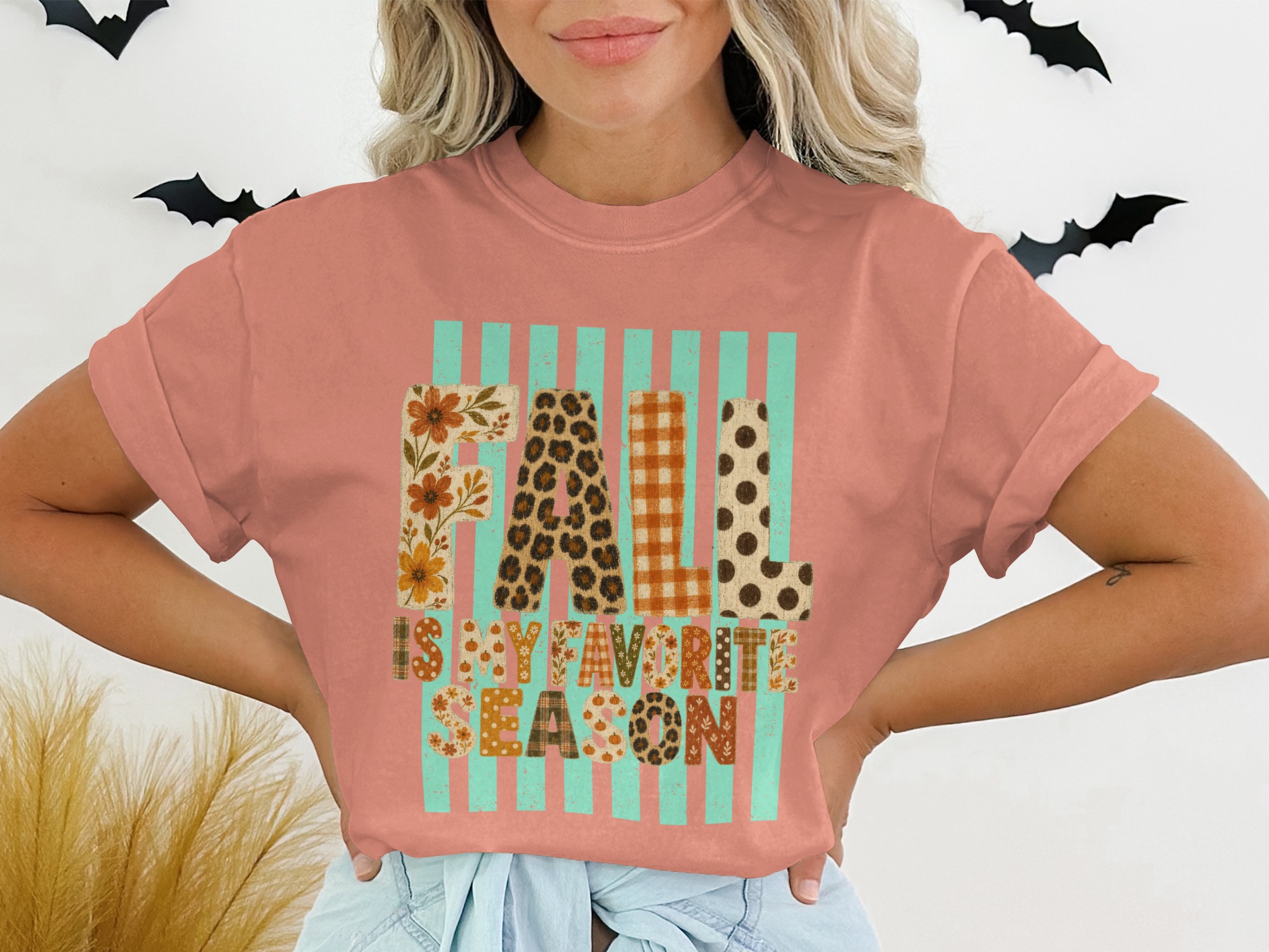Fall is My Favorite Season T-Shirt | Boho Autumn Shirt | Leopard Print Polka Dot Floral Fall Vibe Top - Image 2