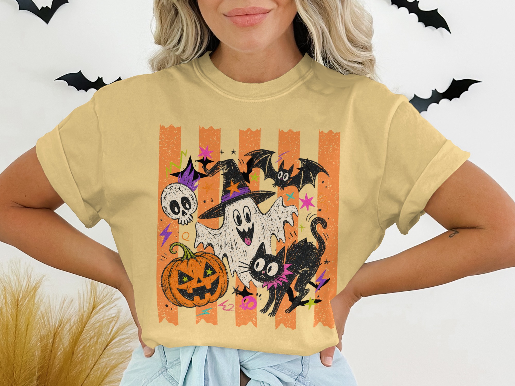 Retro Happy Halloween T-Shirt, Spooky Season Ghost Tee, Cute Pumpkin Black Cat Shirt, Vintage Fall Spooky Graphic TShirt Gift - Image 7