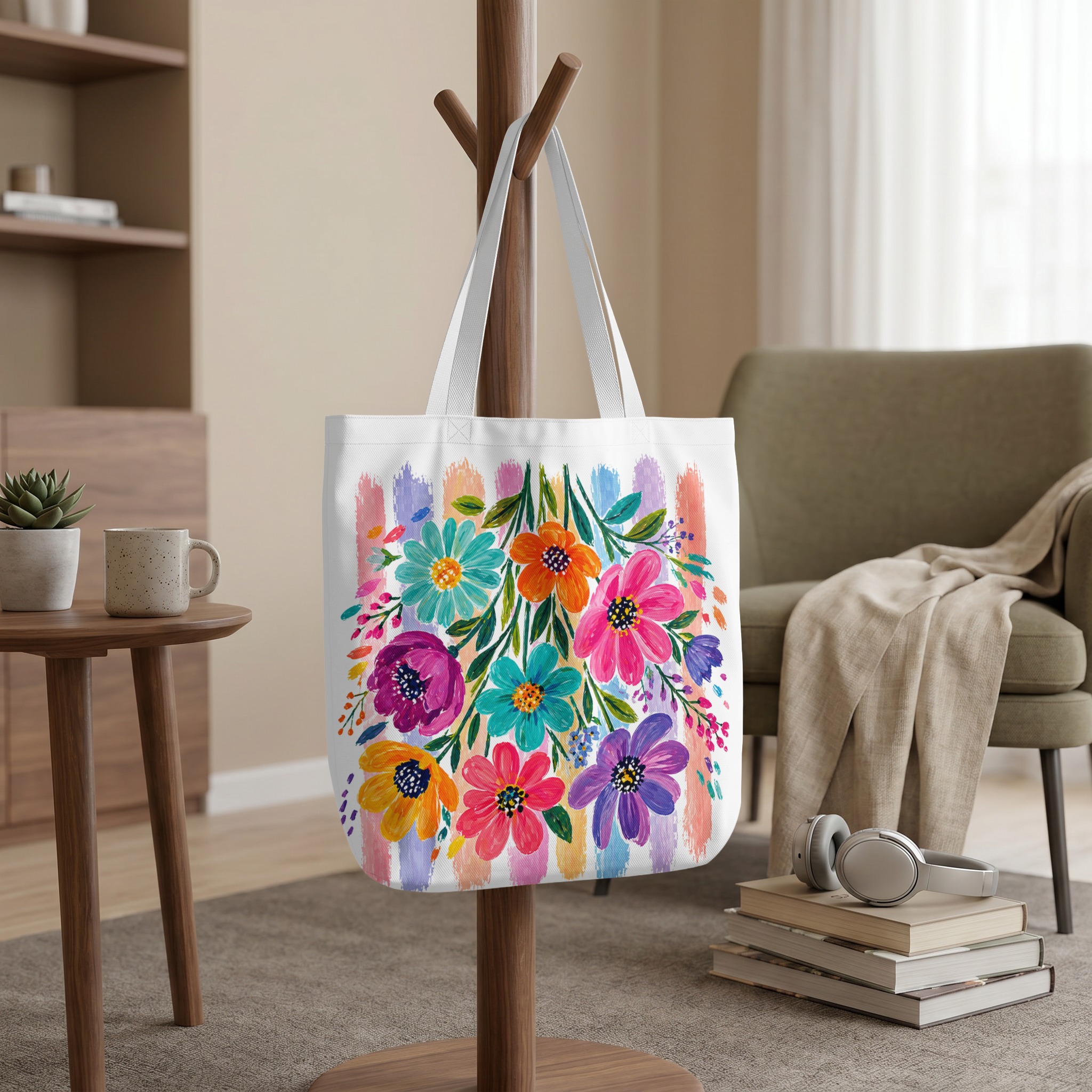 Vibrant Floral Tote Bag, Watercolor Boho Flower Market Shoulder Bag, Colorful Bloom Art Print Gift for Her, Everyday Chic Bag - Image 9