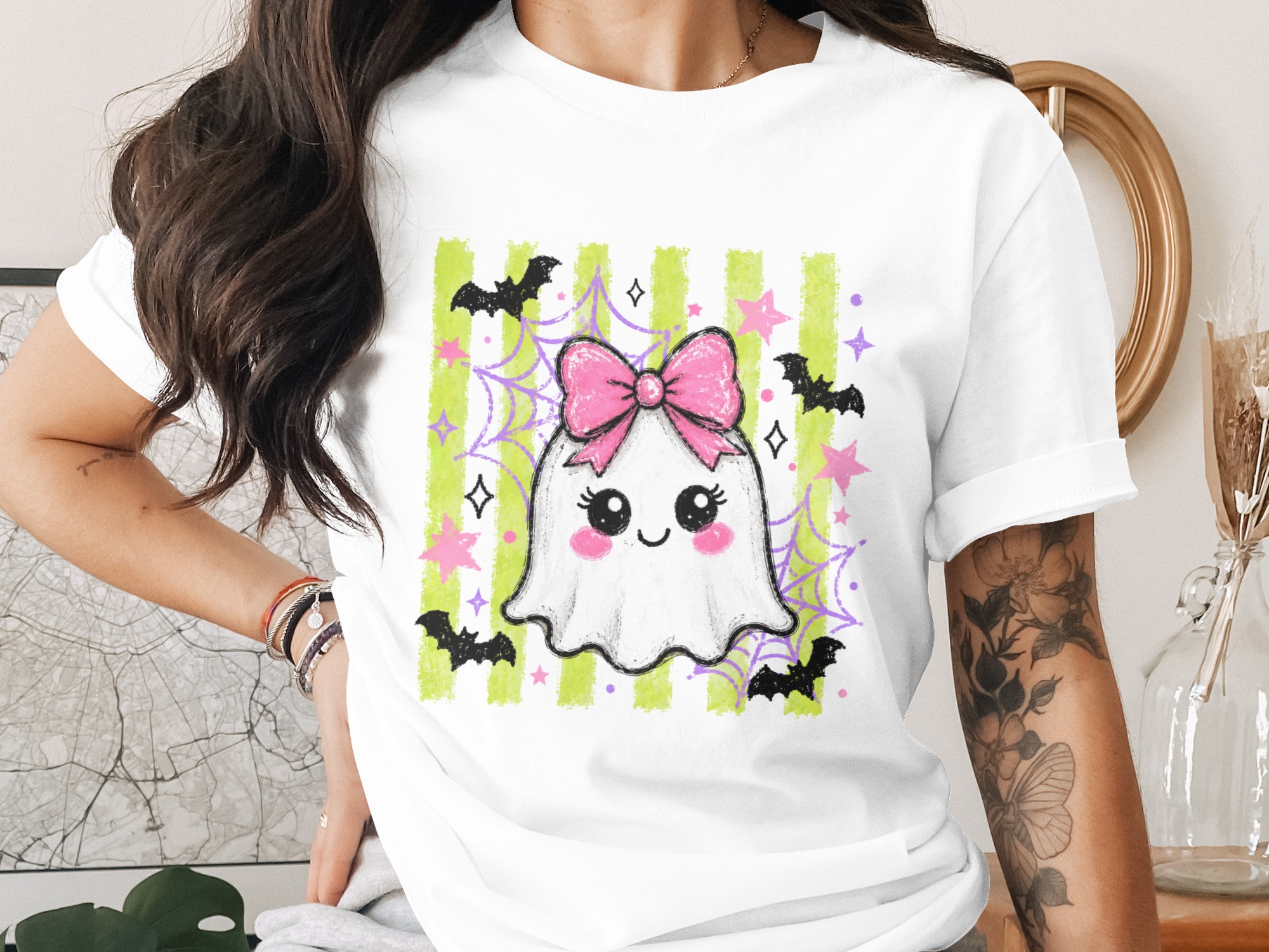 Comfort Colors ® Cute Kawaii Ghost T-Shirt, Pastel Goth Halloween Tee, Spooky Season Shirt, Pink Bow Ghost Top