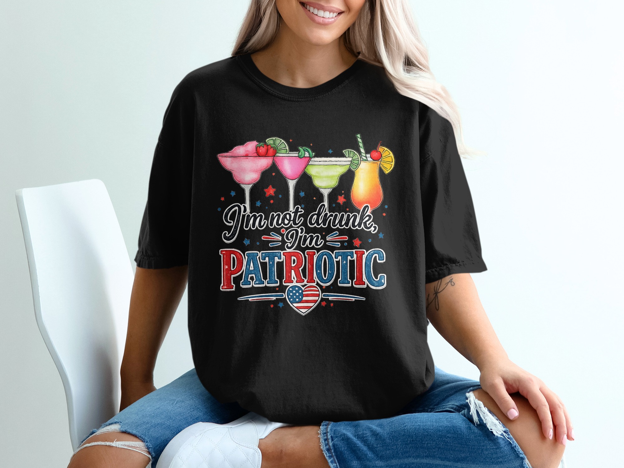 Funny Patriotic T-Shirt, 4th of July Cocktail Tee, Memorial Day Drinking Shirt, USA America Party Top, Red White Blue - Image 2