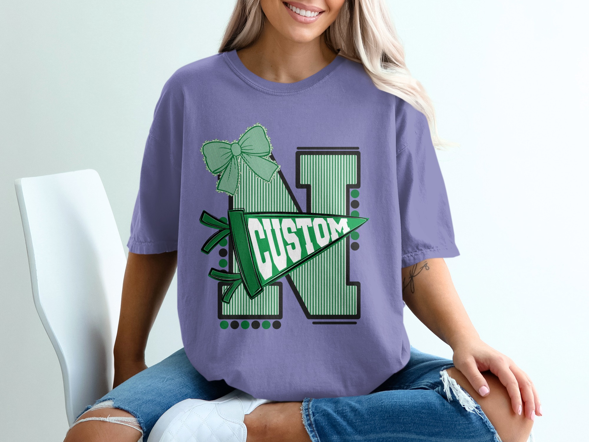 Custom Initial Varsity Letter T-Shirt, Personalized School Spirit Tee, College Game Day Outfit, Custom Mascot Name, Graduation Gift - Image 13