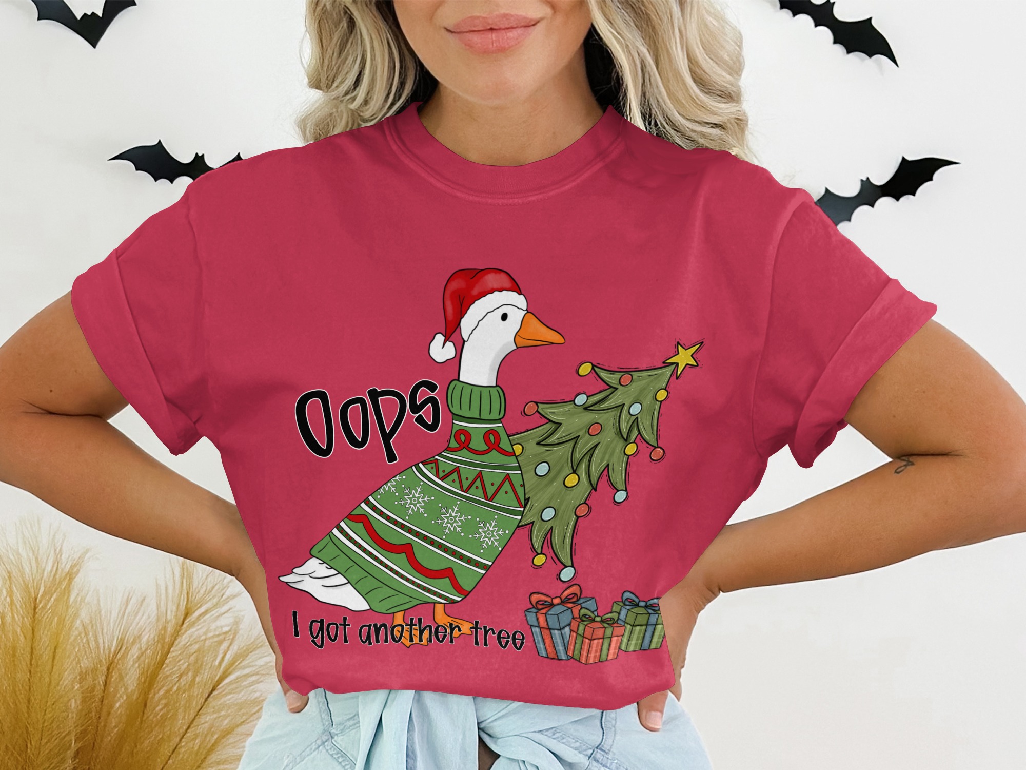 Funny Christmas Goose T-Shirt, Ugly Sweater Style Holiday Tee, Oops I Got Another Tree, Festive Humor Animal Shirt, Gag Xmas Gift - Image 5
