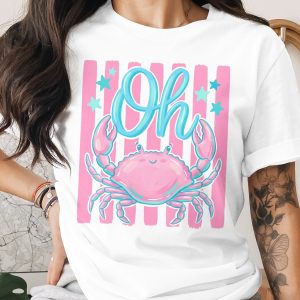 Oh So Cute Pink Crab T-Shirt, Beach Lover Summer Tee, Coastal Ocean Animal Shirt, Preppy Vibe Vacation Gift for Her