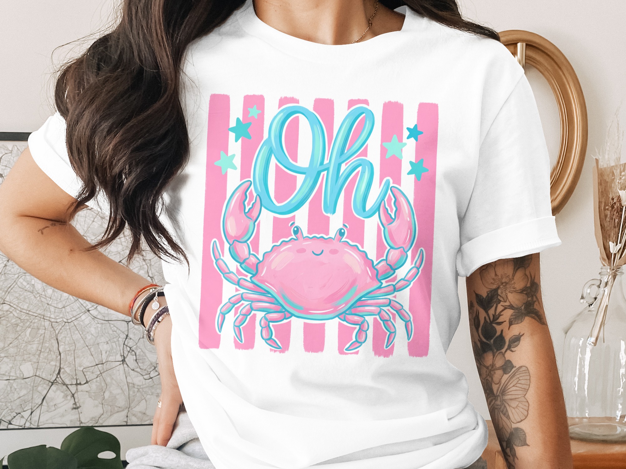 Oh So Cute Pink Crab T-Shirt, Beach Lover Summer Tee, Coastal Ocean Animal Shirt, Preppy Vibe Vacation Gift for Her