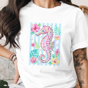 Vibrant Seahorse Tropical T-Shirt, Comfort Colors ® Beach Lover Coastal Aesthetic Tee, Summer Vacation Ocean Life Gift