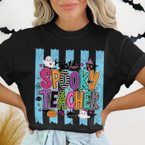 Spooky Teacher Shirt Funny Halloween Tee Cute Ghost Witch Hat Pumpkin Sweater Retro Fall Teacher Gift T-Shirt