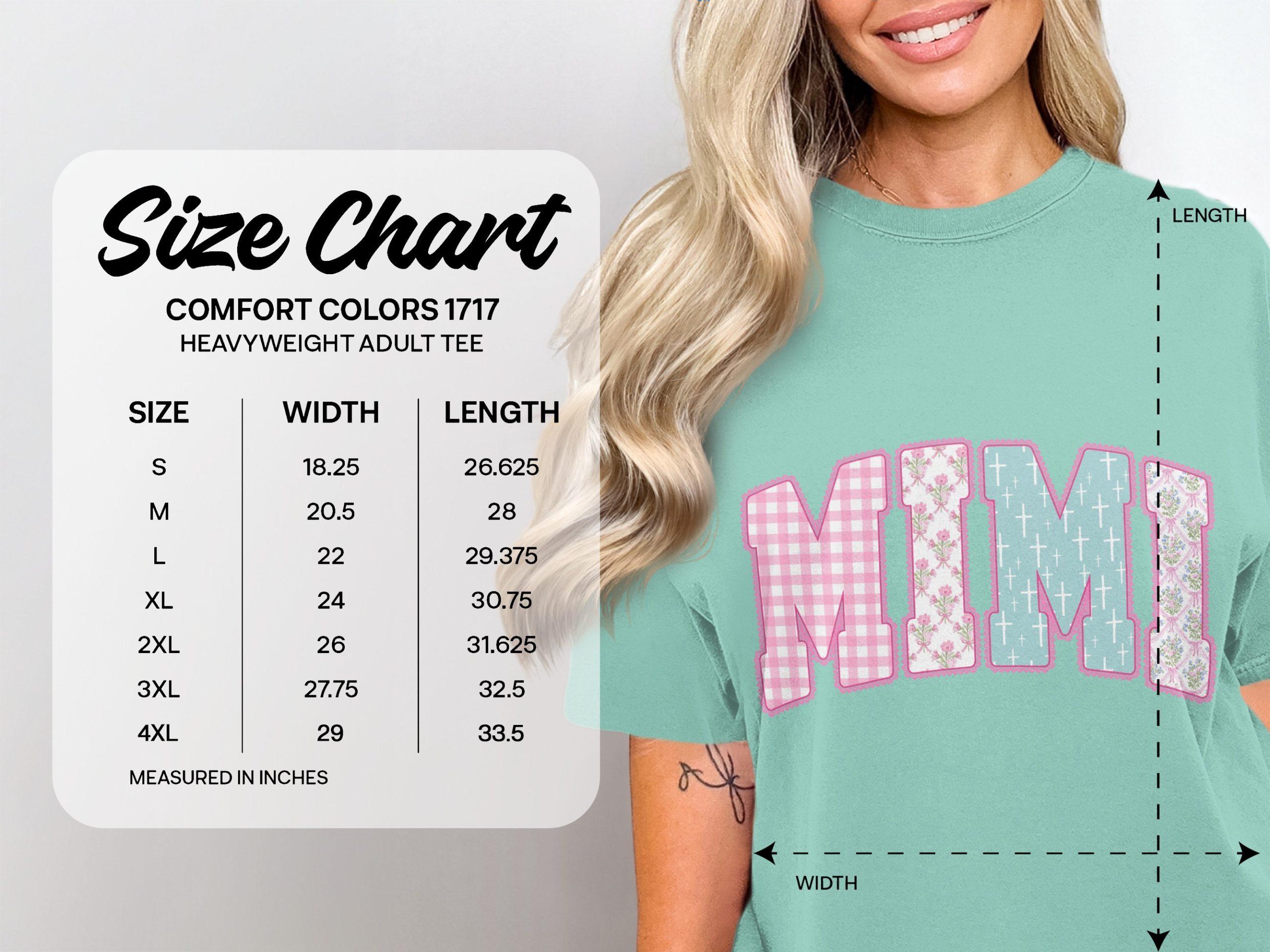 Mimi T-Shirt, Comfort Colors ® Grandparent Gift, Shabby Chic Mimi Shirt, Floral Gingham Cross Design, Christian Grandma Apparel - Image 4