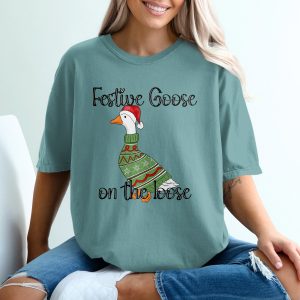 Festive Goose On The Loose T-Shirt, Funny Christmas Goose Shirt, Ugly Sweater Holiday Party Tee, Xmas Gift for Her Him Friend