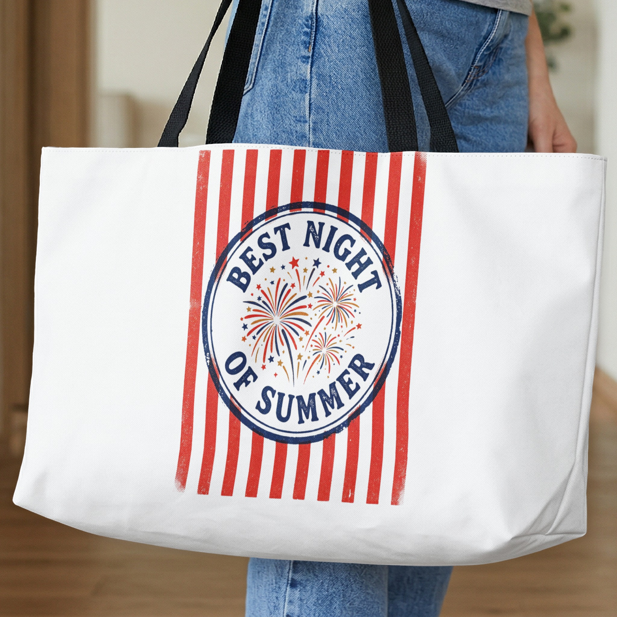 Fourth of July Tote Bag, Best Night of Summer Fireworks Graphic, Patriotic Americana Beach Bag Gift - Image 10