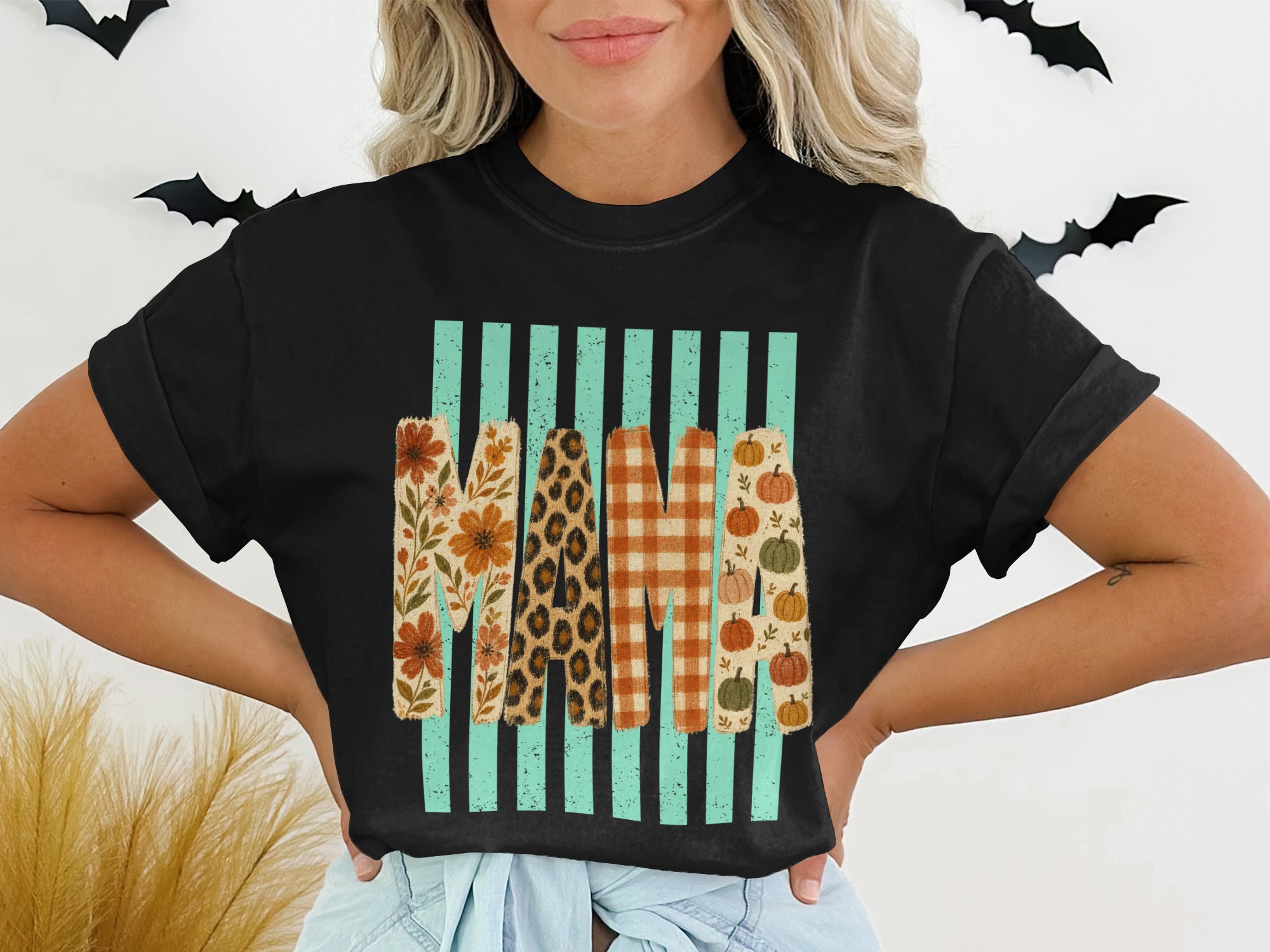 Fall Mama T-Shirt, Leopard Print Mama Tee, Pumpkin Mama Top, Boho Floral Autumn Plaid Mom Shirt, New Mom Gift - Image 2