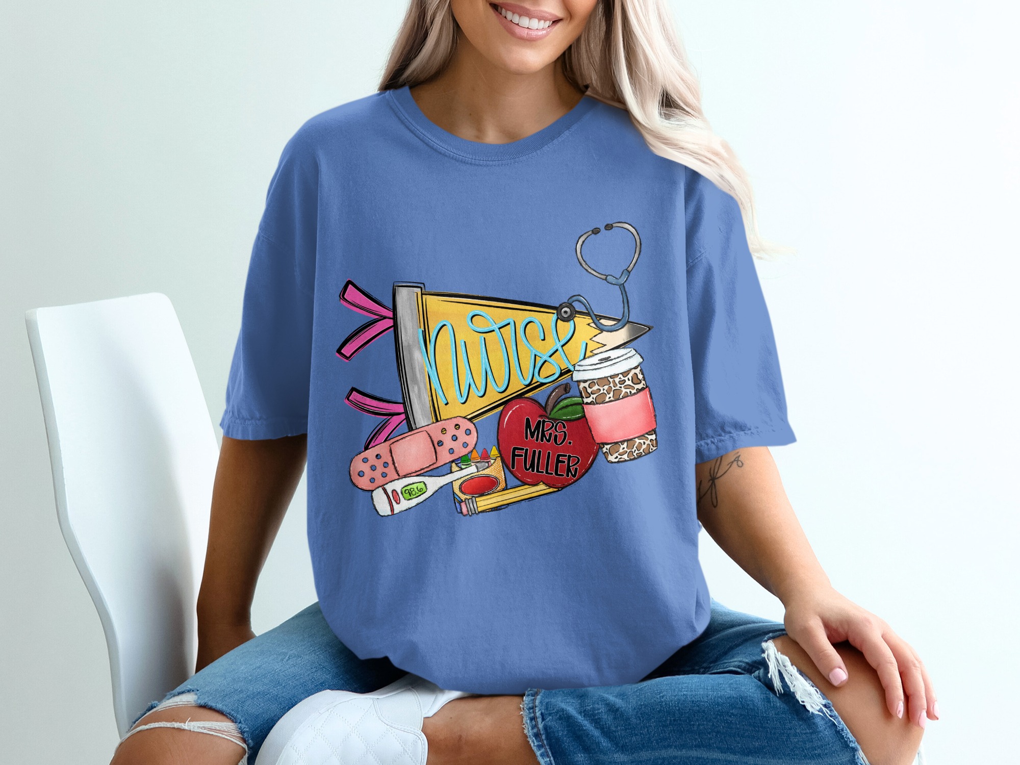 Nurse & Teacher Appreciation T-Shirt | Stethoscope, Apple, Coffee & Bandage Tee | Thoughtful RN Gift & Educator Shirt - Image 20