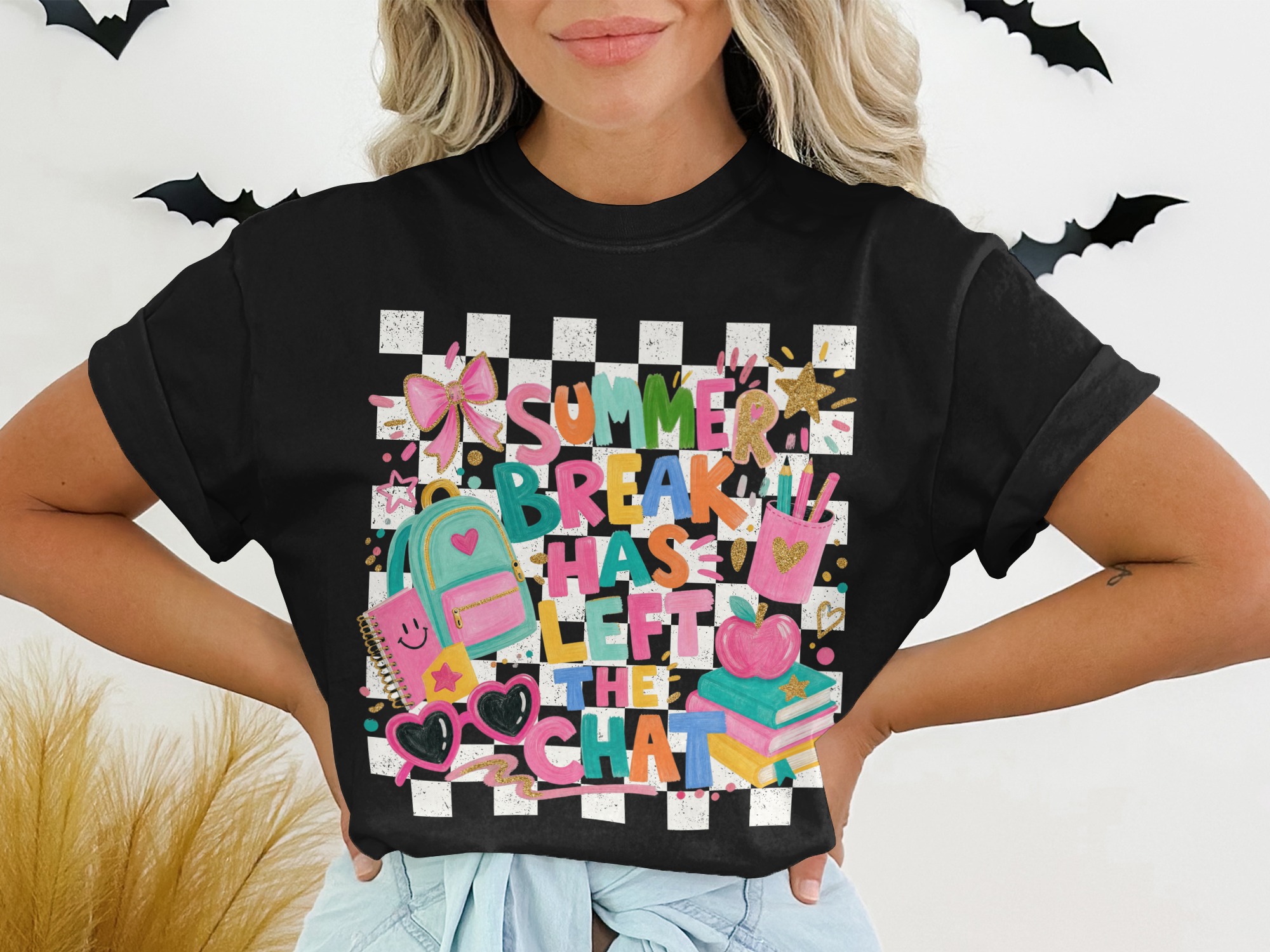 Summer Break Has Left The Chat T-Shirt | Funny Back to School Teacher Shirt | Student Gift End of Summer Tee