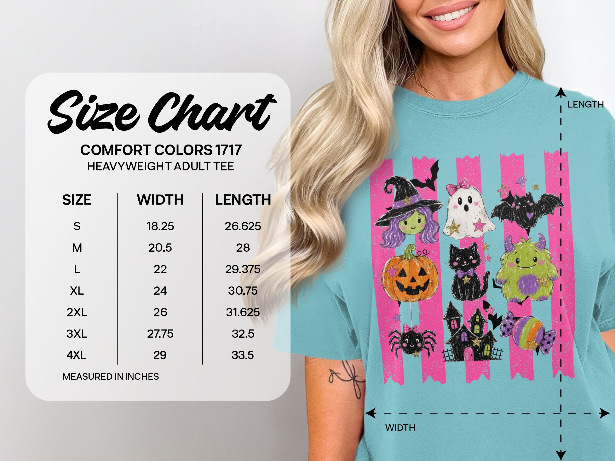 Cute Halloween T-Shirt, Spooky Season Witch Ghost Bat Pumpkin Cat Monster Spider Haunted House Candy Pink Stripes Graphic Tee - Image 11