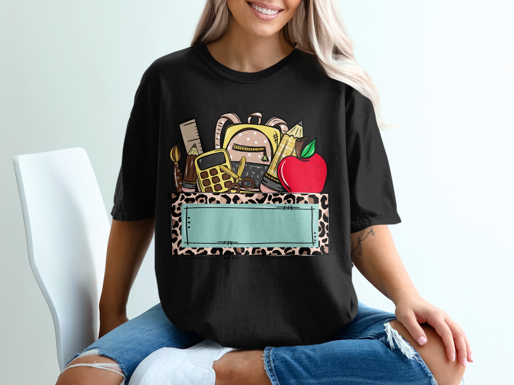 Personalized Teacher T-Shirt, Custom School Supplies & Leopard Print Frame Tee, Back to School Educator Gift Shirt - Image 8