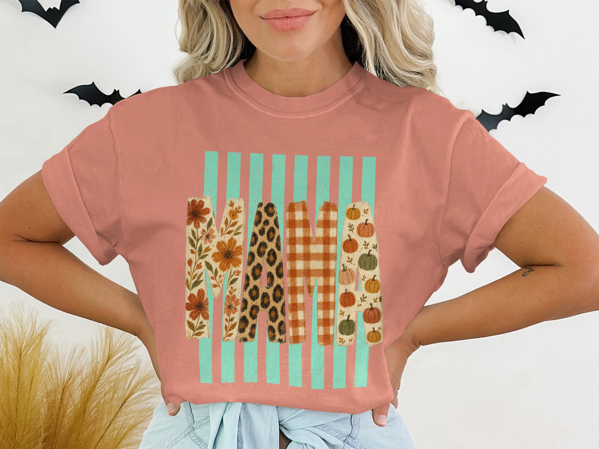 Fall Mama T-Shirt, Leopard Print Mama Tee, Pumpkin Mama Top, Boho Floral Autumn Plaid Mom Shirt, New Mom Gift - Image 3