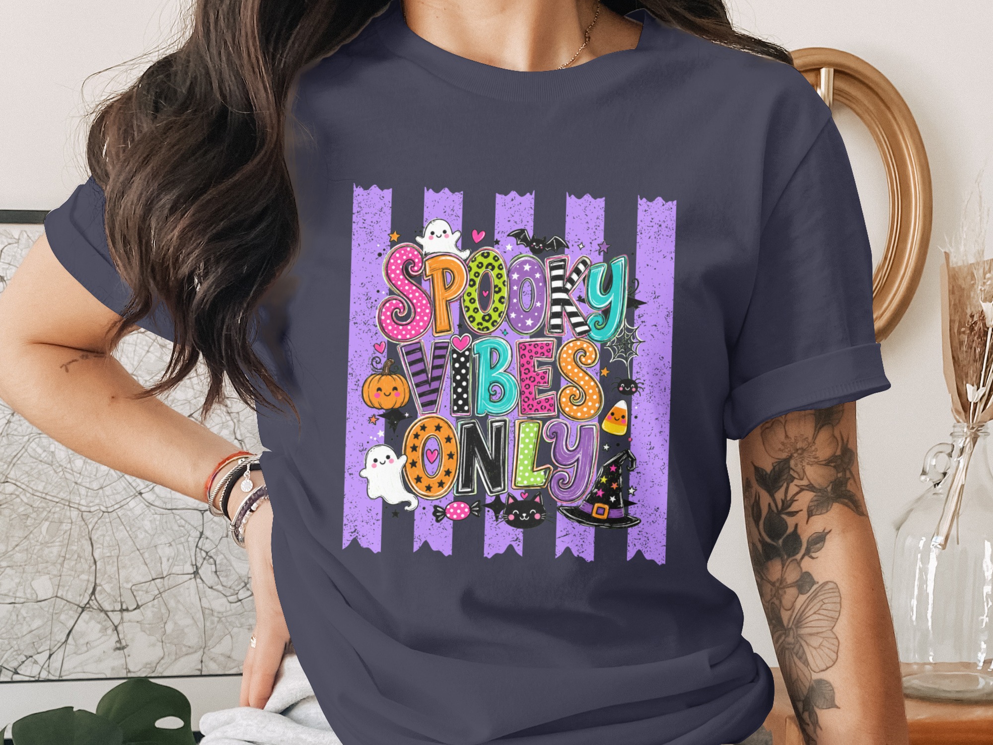 Spooky Vibes Only Halloween T-Shirt | Cute Fall Season Tee | Ghost Pumpkin Witch Hat Black Cat | Fun Holiday Top - Image 10
