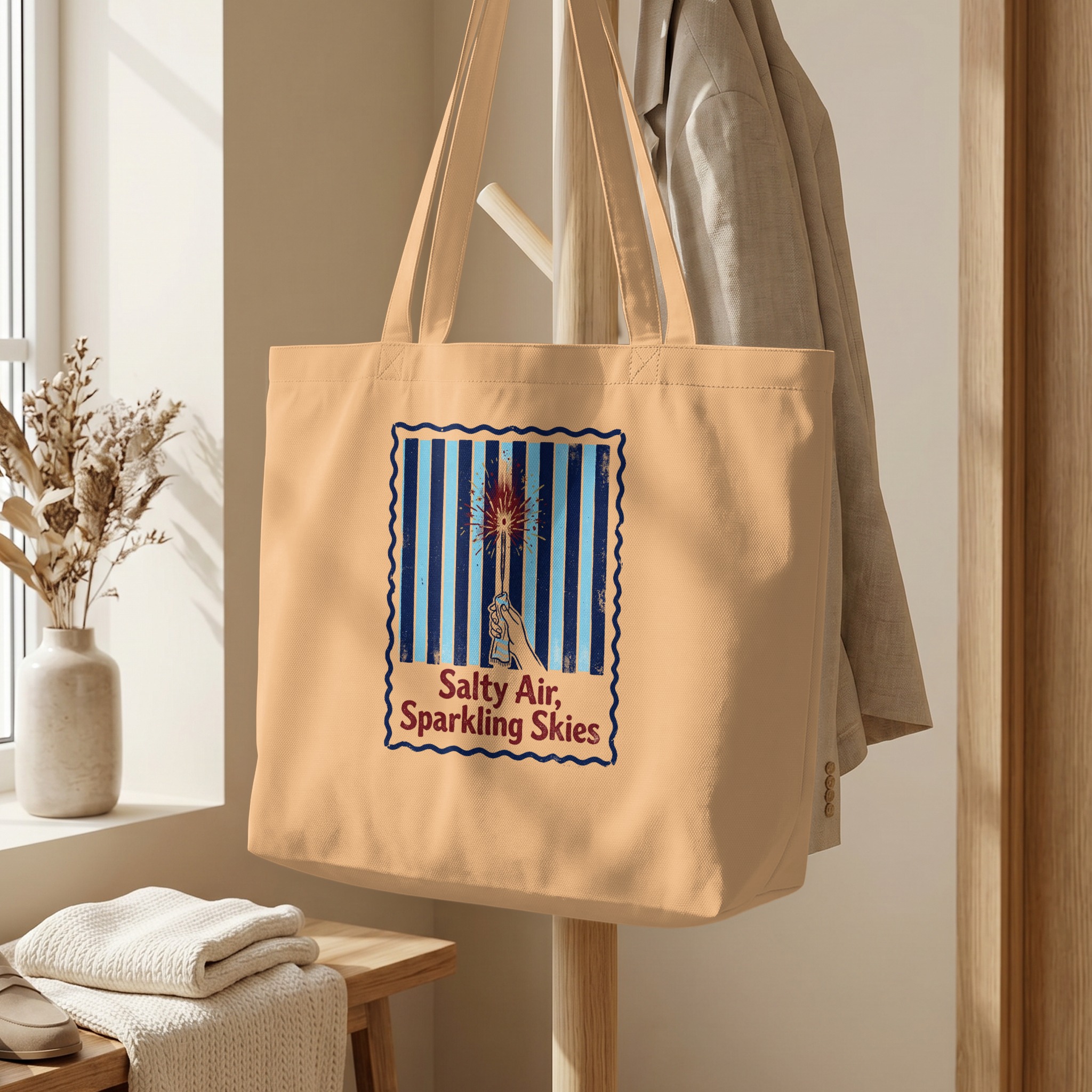 Salty Air Sparkling Skies Tote Bag, Vintage Beach Summer Vacation Market Tote, Coastal Aesthetic Shopper Gift - Image 5