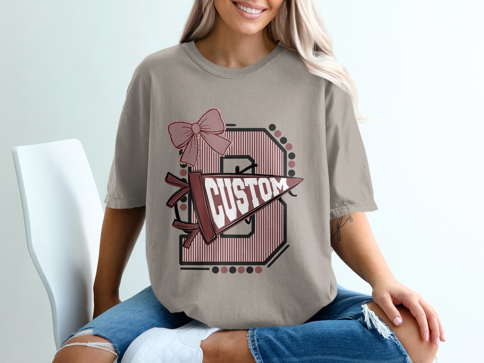 Custom Varsity Letter T-Shirt, Personalized Initial School Spirit Game Day Top, Made to Order Mascot Name College Alumni Tee - Image 11