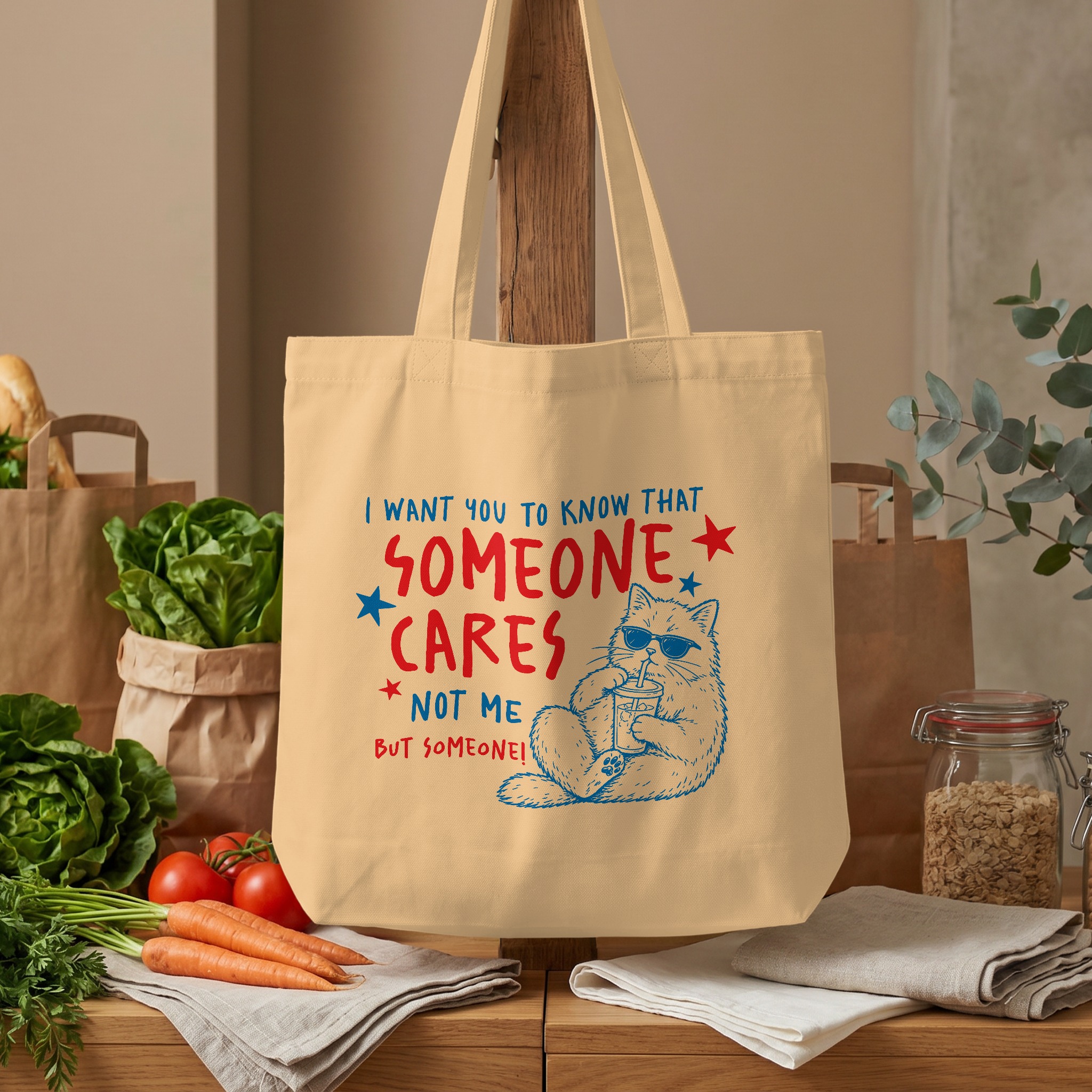 Funny Cat Tote Bag Sarcastic Quote, 'Someone Cares Not Me' Witty Introvert Gift, Anti-Social Shopper Bag - Image 4