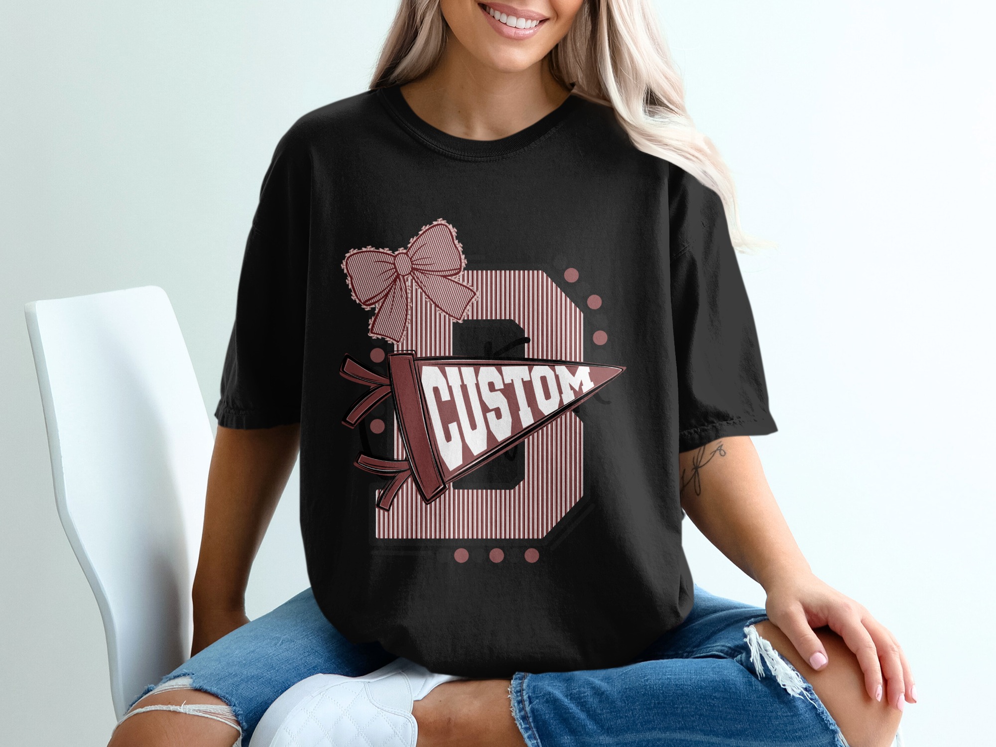 Custom Varsity Letter T-Shirt, Personalized Initial School Spirit Game Day Top, Made to Order Mascot Name College Alumni Tee - Image 8