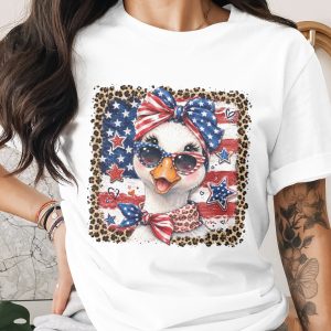 Patriotic Duck T-Shirt, Comfort Colors ® 4th of July Shirt, American Flag Leopard Print Tee, Cute Summer Independence Day Graphic Tee