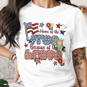 Patriotic T-Shirt for 4th of July, Home of the Free Because of the Brave Tee, American Flag Gift for Her, Memorial Day Apparel