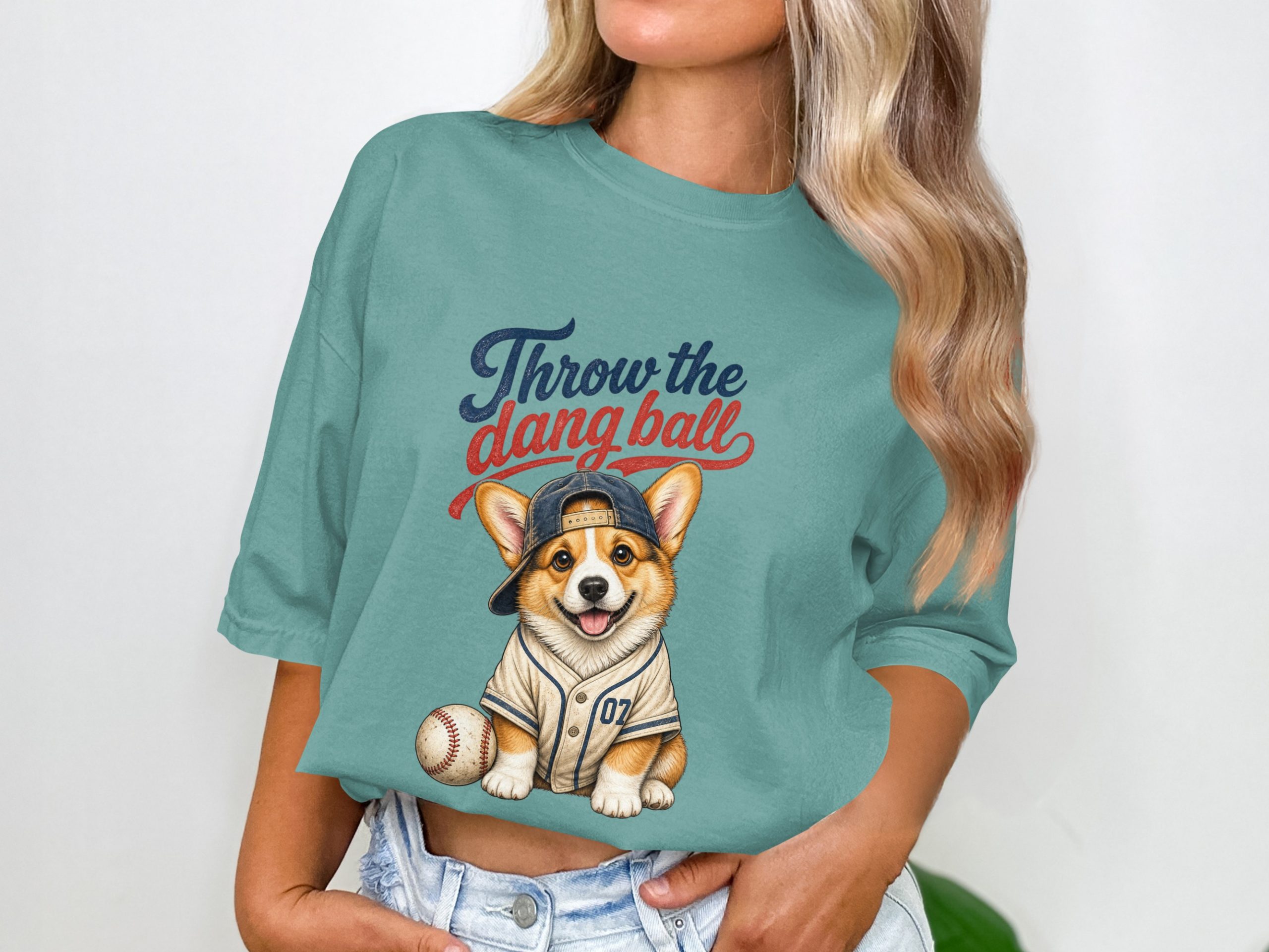 Corgi Baseball Fan T-Shirt - Funny Dog Lover Tee | Cute Pet Mom Gift | Throw the Dang Ball Puppy Shirt - Image 5