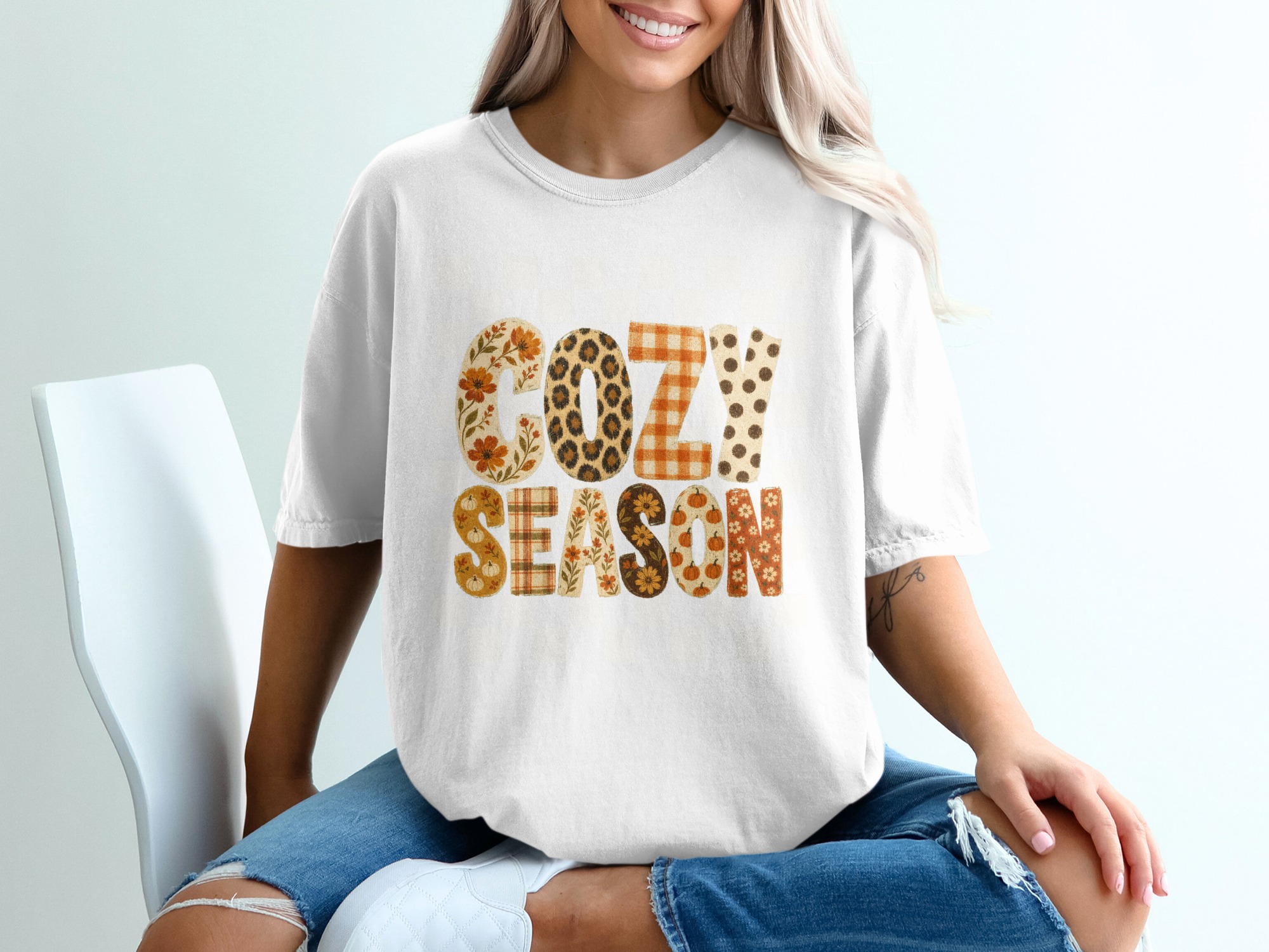 Cozy Season T Shirt | Fall Vibes Autumn Leopard Print Buffalo Plaid Floral Pumpkin Spice Tee | Trendy Seasonal Apparel Gift for Her - Image 5