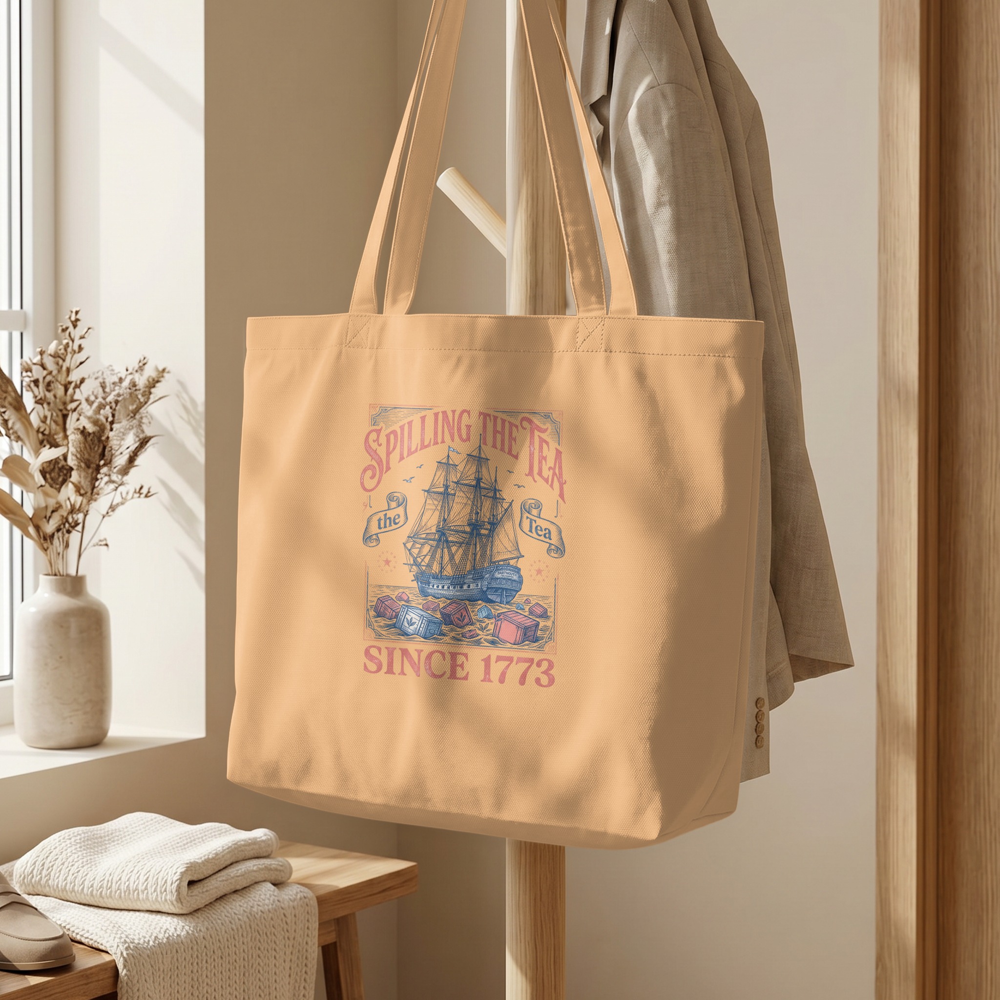 Spilling The Tea Since 1773 Tote Bag, Boston Tea Party Historic Ship Canvas Bag, Funny History Lover Gift, Vintage Graphic Book Bag - Image 5