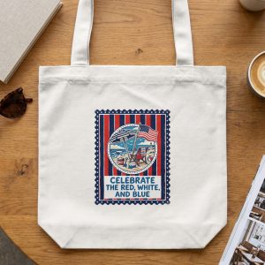 Patriotic Beach Tote Bag, Fourth of July Gift, Summer Americana Canvas Bag, Red White Blue US Flag Vintage Style Tote