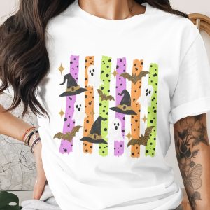 Comfort Colors ® Halloween Shirt Spooky Season Witch Hat Ghost Bat Faux Glitter Print T-Shirt for Women