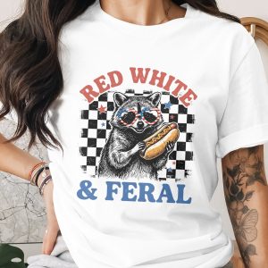 Red White and Feral Raccoon T-Shirt, Comfort Colors ® Hot Dog Graphic Tee, Funny Patriotic Fourth of July Shirt, Vintage Americana Aesthetic