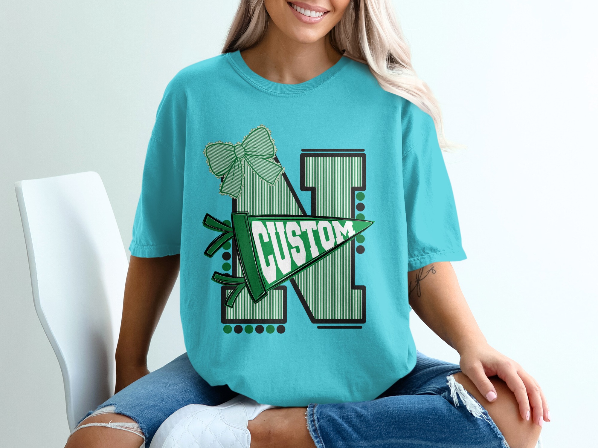 Custom Initial Varsity Letter T-Shirt, Personalized School Spirit Tee, College Game Day Outfit, Custom Mascot Name, Graduation Gift - Image 9