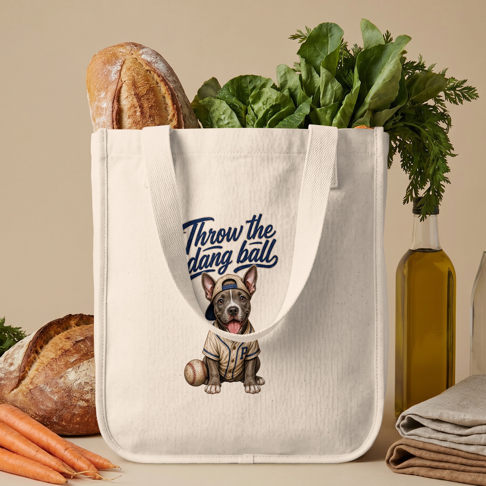 Baseball Dog Tote Bag, 'Throw the Dang Ball' Puppy Lover Reusable Canvas Shopper Bag, Cute Pet Mom Gift - Image 6