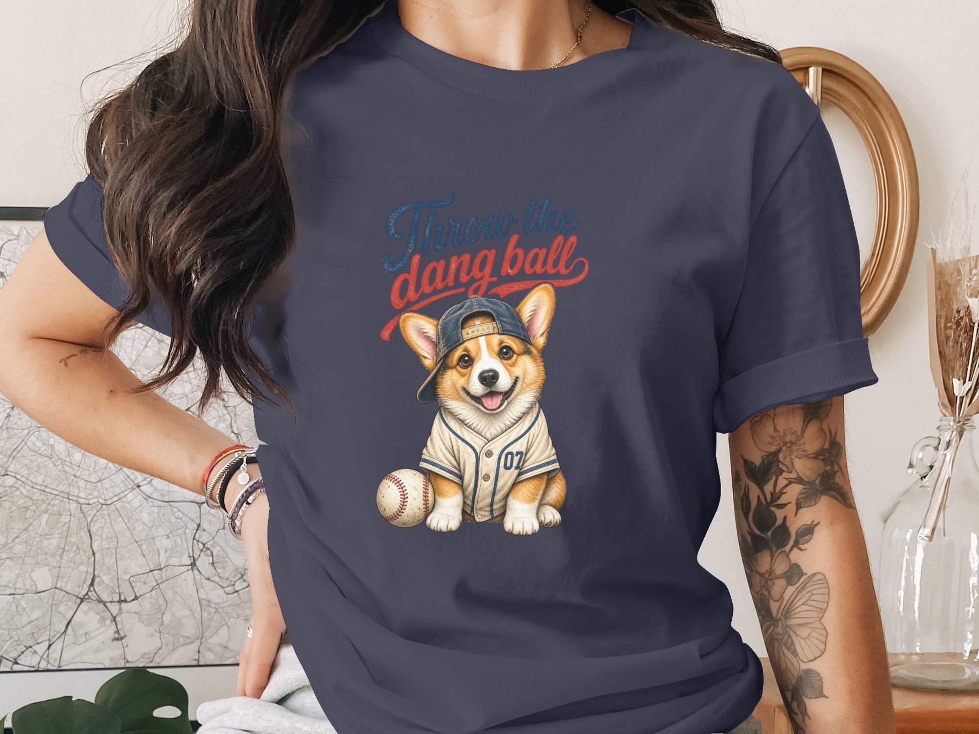 Corgi Baseball Fan T-Shirt - Funny Dog Lover Tee | Cute Pet Mom Gift | Throw the Dang Ball Puppy Shirt - Image 2