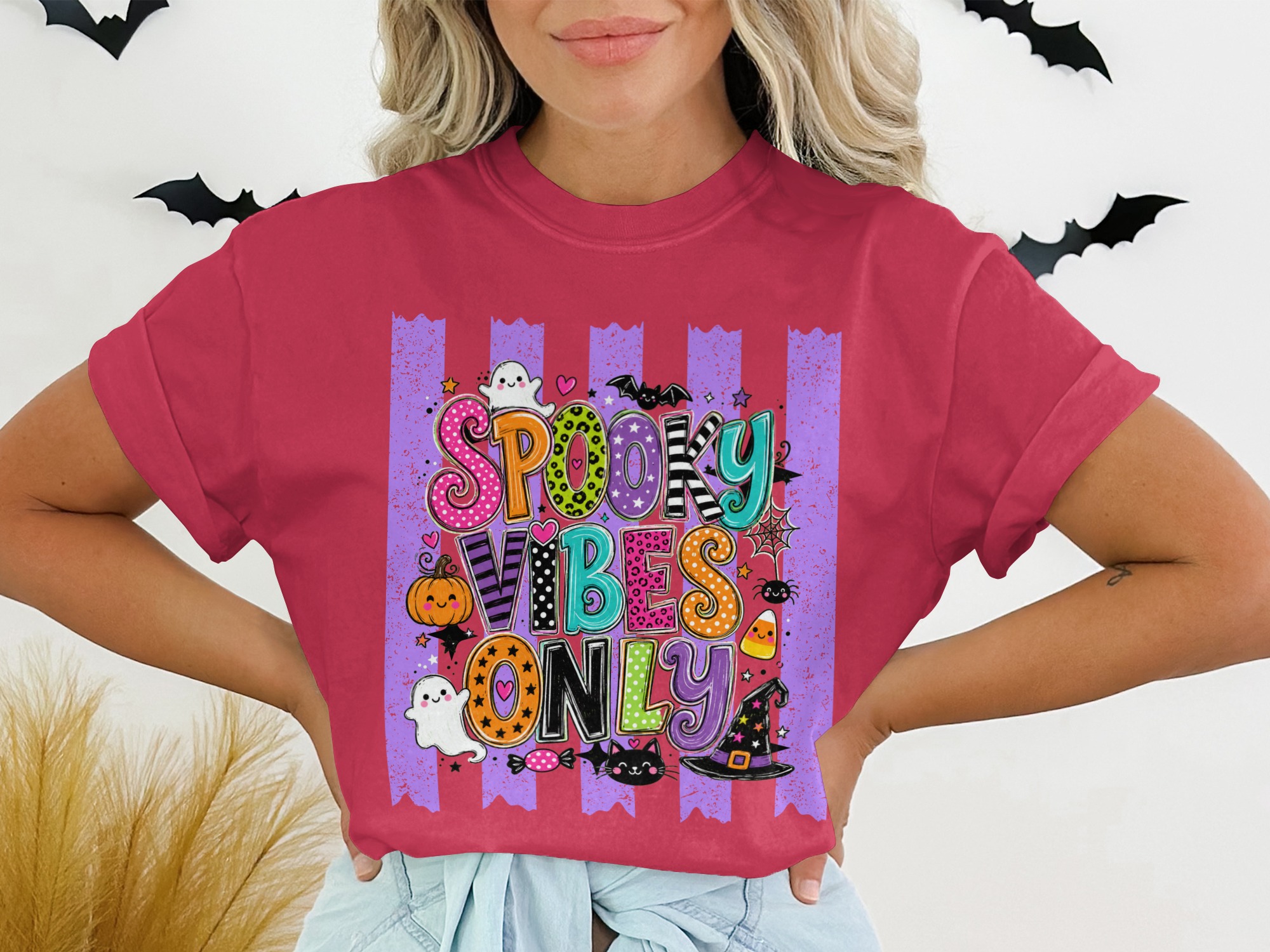 Spooky Vibes Only Halloween T-Shirt | Cute Fall Season Tee | Ghost Pumpkin Witch Hat Black Cat | Fun Holiday Top - Image 11