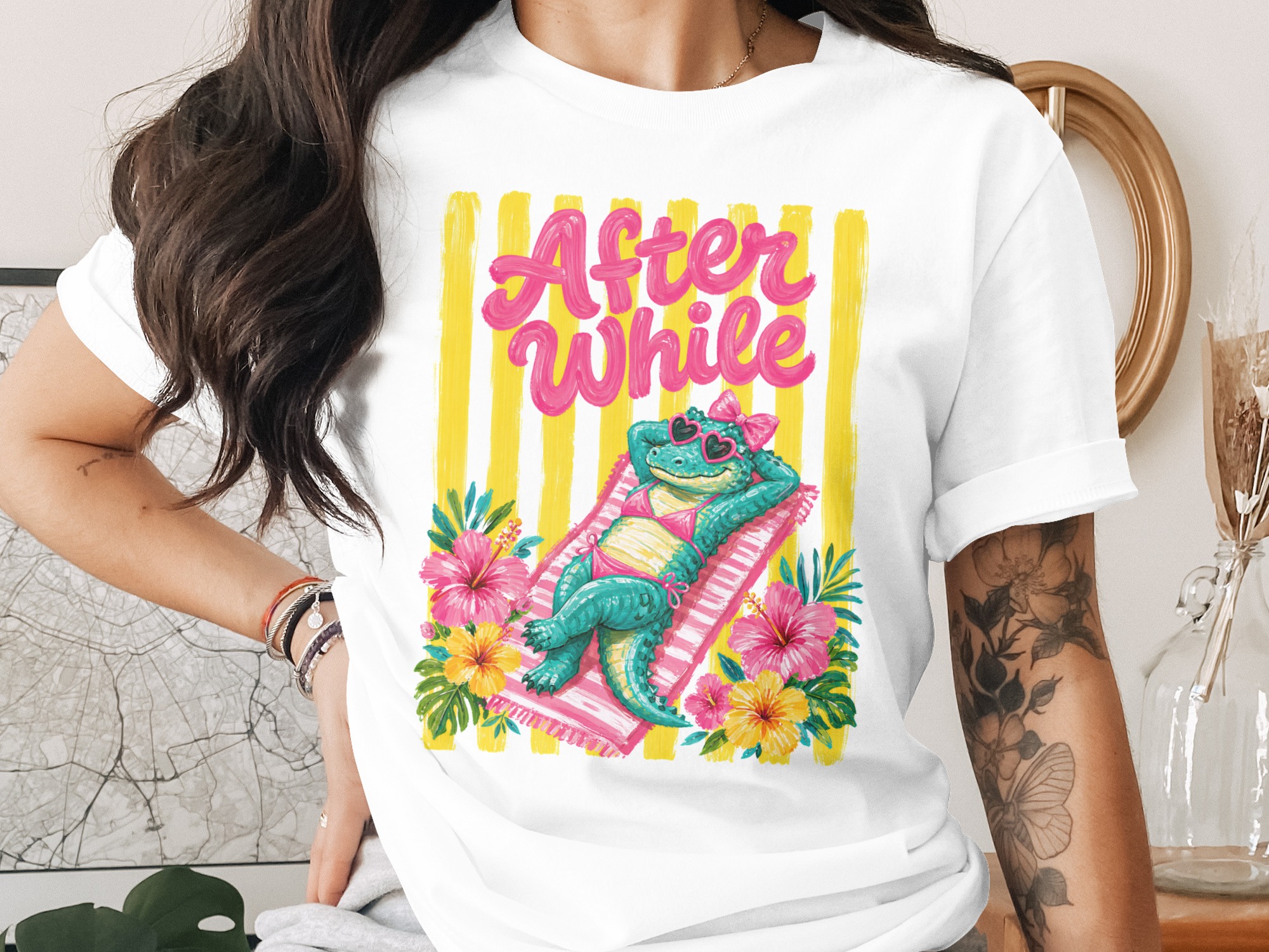 Funny Alligator After While T-Shirt, Tropical Vacation Beach Lover Tee, Cute Summer Reptile Graphic Gift for Her