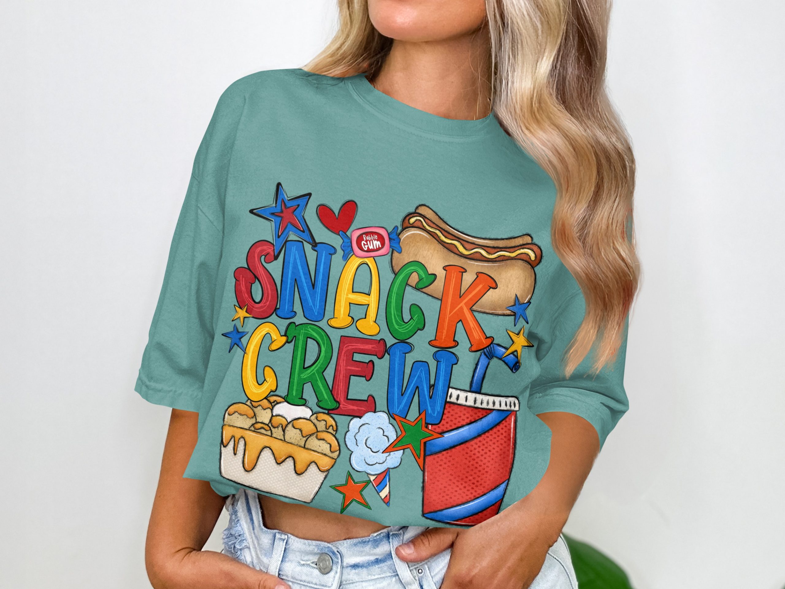 Snack Crew T-Shirt | Fun Foodie Graphic Tee | Retro Carnival Fair Food Lover Gift | Vibrant Summer Comfort Top - Image 2