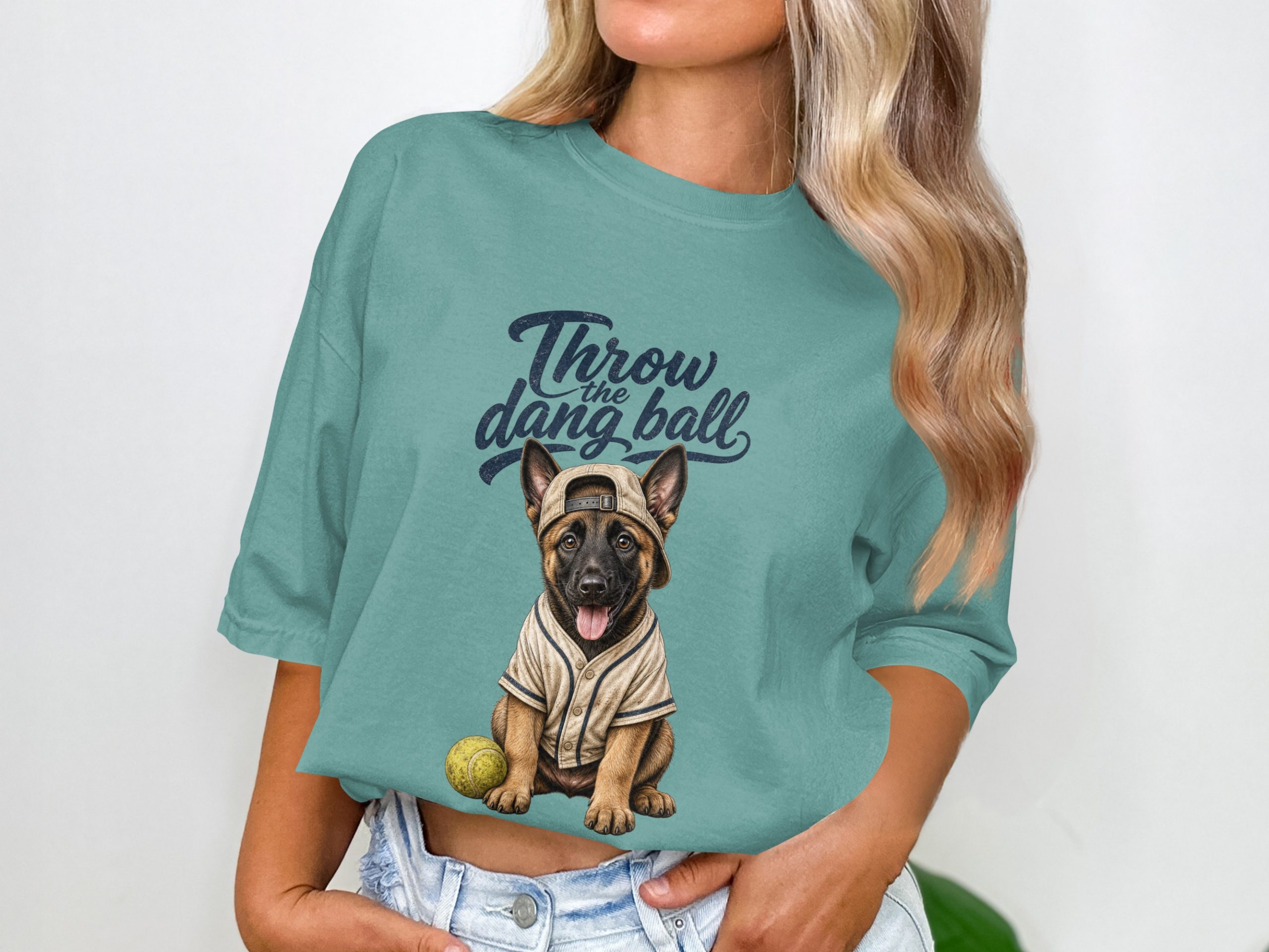 German Shepherd Shirt, Throw the Dang Ball Dog Lover T-Shirt, Funny Pet Parent Tee, Cute Puppy Baseball Hat Dog Mom Gift - Image 5