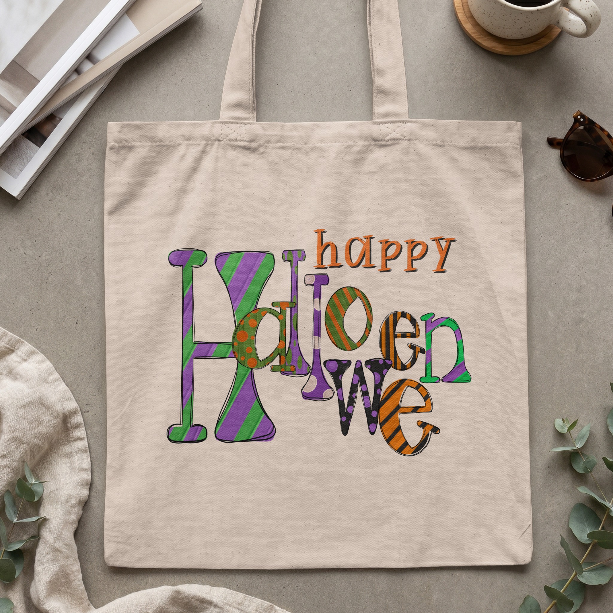 Happy Halloween Tote Bag, Spooky Season Gift, Trick or Treat Canvas Bag, Fall Aesthetic Witchy Tote, October Fun - Image 2