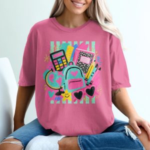 Vibrant Back to School Teacher T-Shirt, Cute School Supplies Classroom Tee, Educator Gift Idea, Student Shirt, Preppy Retro Style Top