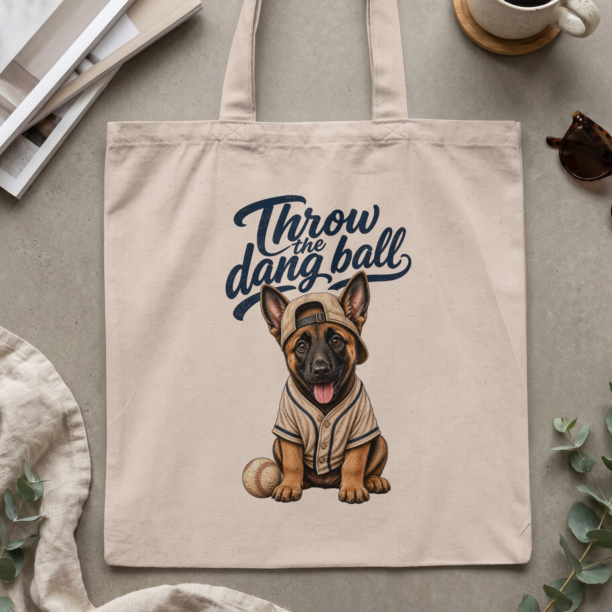 Cute Puppy Baseball Tote Bag, 'Throw the Dang Ball' Dog Lover Gift, Pet Mom Canvas Bag, Funny Puppy Fan Present - Image 2