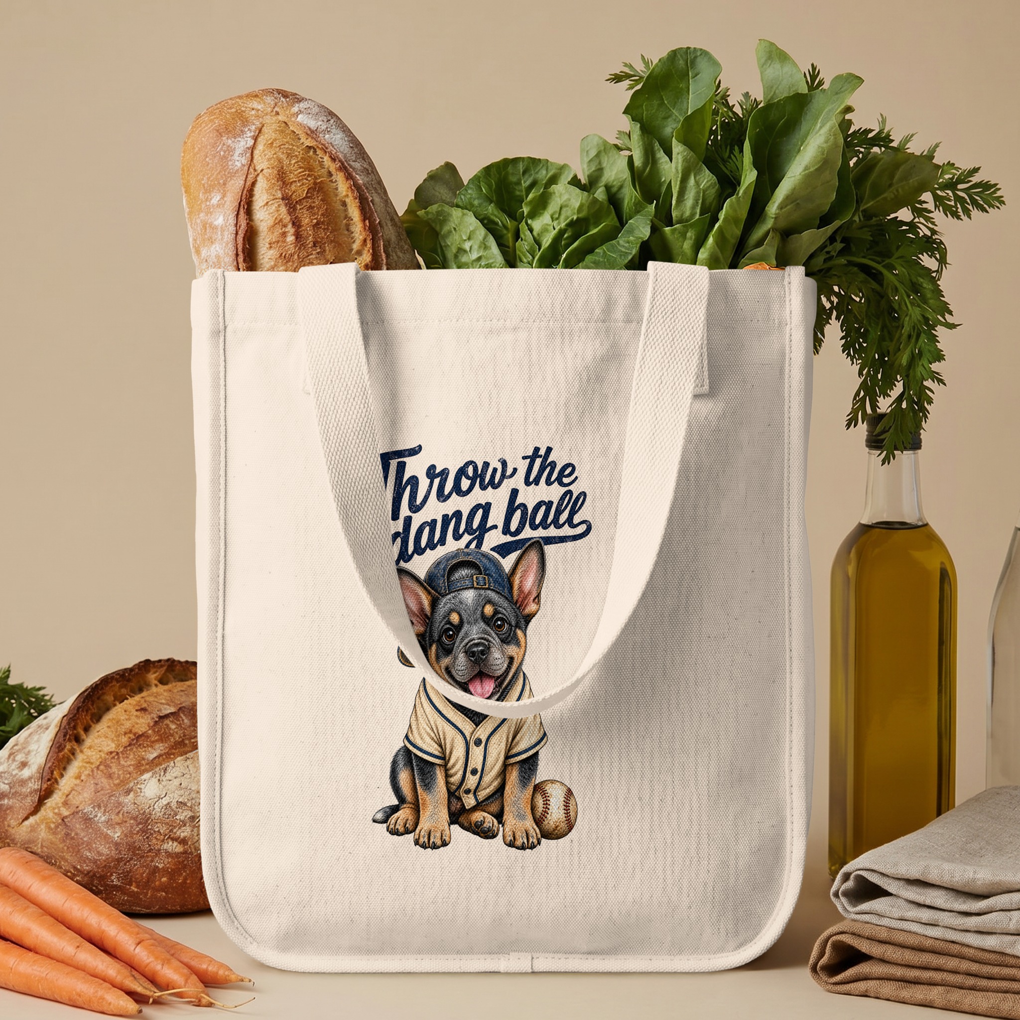 'Throw the dang ball' Baseball Puppy Tote Bag, Funny Dog Lover French Bulldog Owner Gift for Pet Moms Dads - Image 6