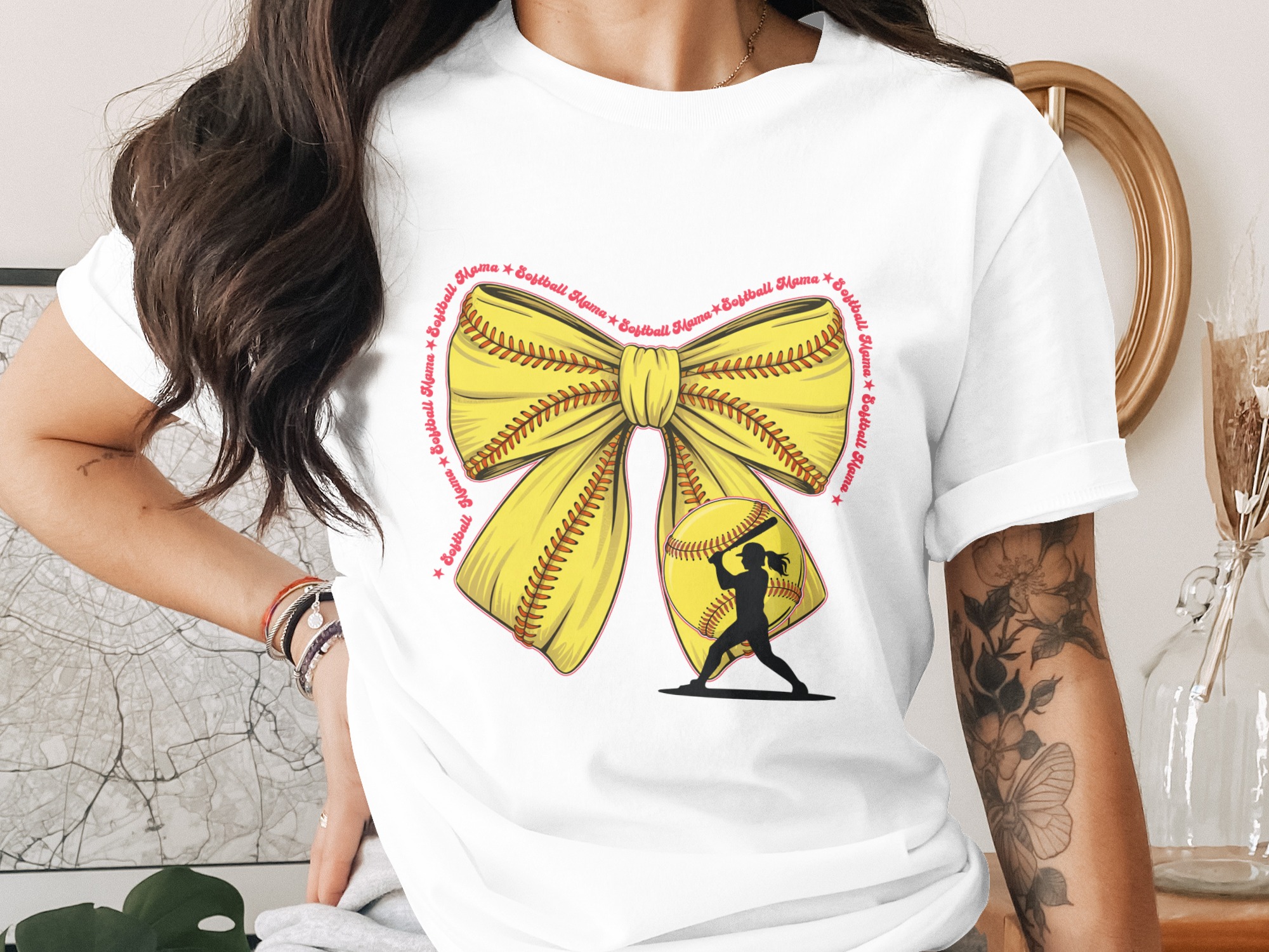 Softball Mama Shirt Game Day Bow Tee, Retro Softball Player T-Shirt, Cute Sports Mom Apparel, Mother's Day Gift Idea