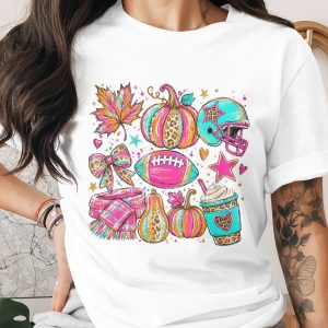 Comfort Colors ® Fall Football T-Shirt, Leopard Print Pumpkin Autumn Game Day Tee, Cute Pink Teal Seasonal Shirt